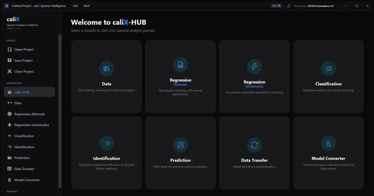 caliX project hub and data import workspace
