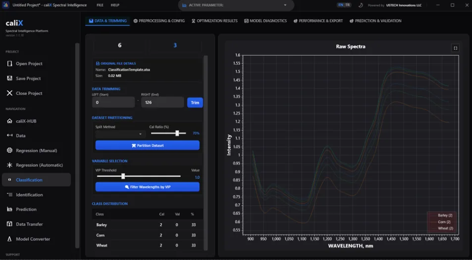 caliX calibration export and deployment settings panel