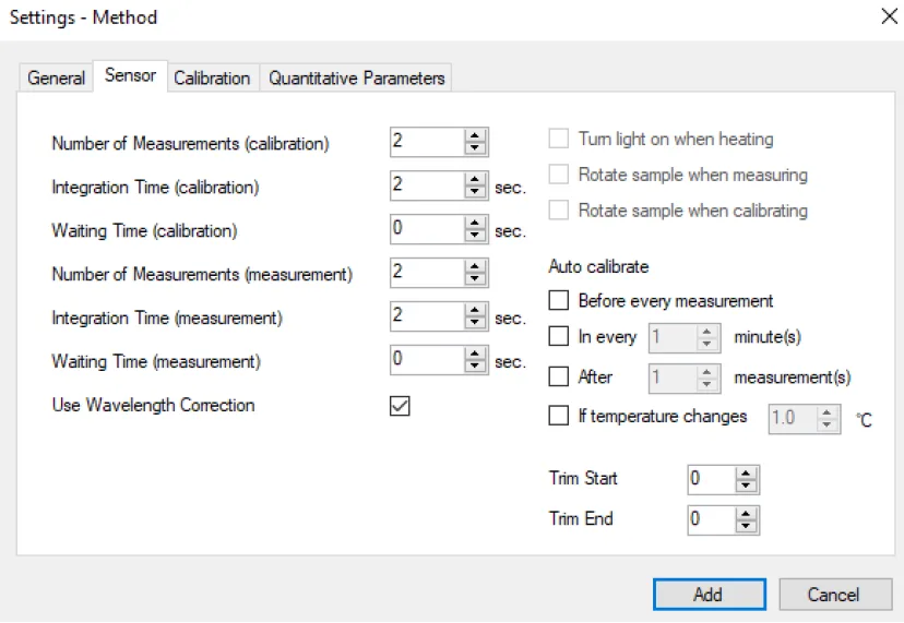 ProChem Settings Method Configuration Screen
